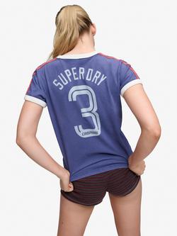 Superdry Athletic Football Stripe T-Shirt, Italia Blue - view 2, Italia Blue