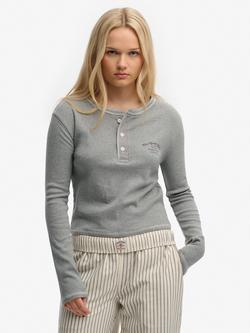 Superdry Athletic Essentials Button Down Long Sleeve Top, Grey Marl