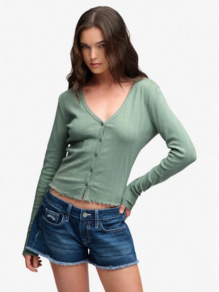 Superdry Athletic Essential Pointelle Cardigan, Light Jade Green