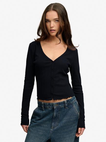 Superdry Athletic Essential Pointelle Cardigan, Eclipse Navy