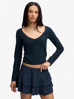 Superdry Athletic Essential Gathered Long Sleeve Top, Eclipse Navy