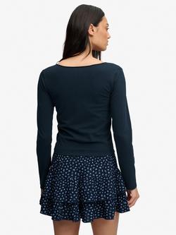 Superdry Athletic Essential Gathered Long Sleeve Top - view 2, Eclipse Navy