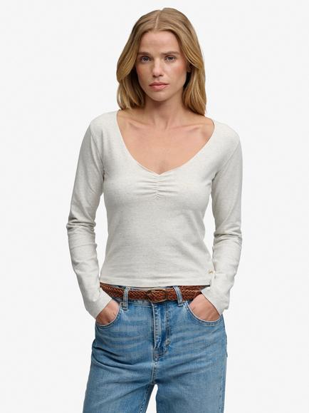 Superdry Athletic Essential Gathered Long Sleeve Top, Vintage White Marl