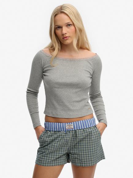 Superdry Athletic Essentials Lace Long Sleeve Top, Grey Marl, Grey Marl