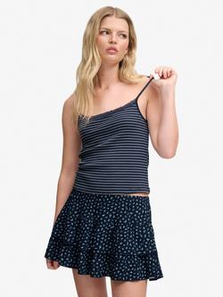 Superdry Athletic Essential Striped Lace Cami Top, Lauren Navy/White
