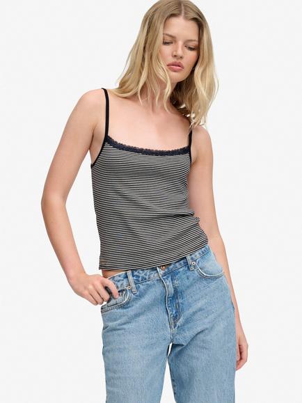 Superdry Athletic Essential Striped Lace Cami Top, Eclipse Navy/White