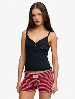 Superdry Athletic Essentials Button Down Cami Top, Eclipse Navy Marl