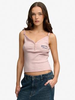 Superdry Athletic Essentials Button Down Cami Top, Rose Blush Marl
