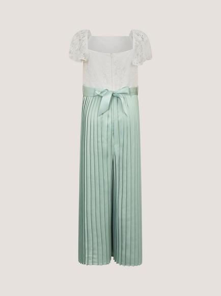 Monsoon Kids' Pleated Short Sleeve Wide Leg Jumpsuit, Sage - view 2, Sage