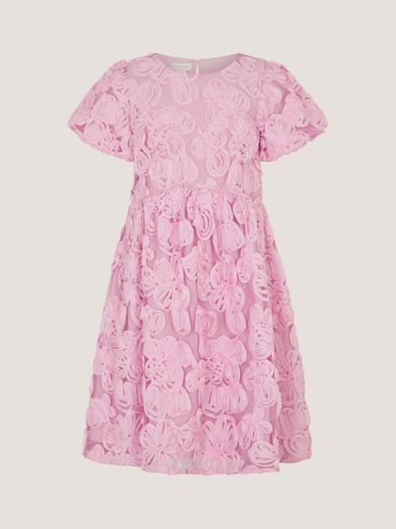Monsoon Kids' Short Sleeve Textured Dress, Pink, Pink