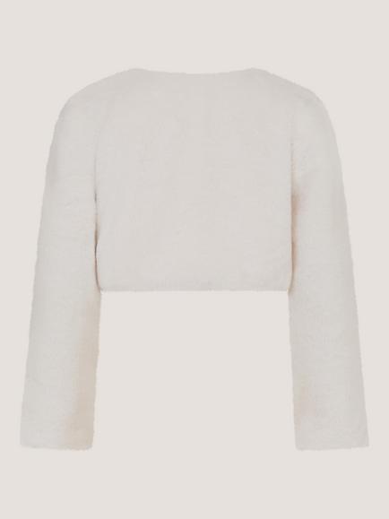 Monsoon Kids' Lara Embellished Bow Faux Fur Cardigan, Ivory - view 2, Ivory