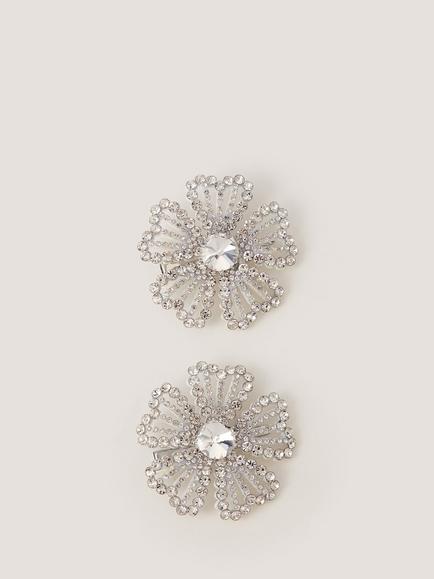Monsoon Kids' Diamanté Flower Hair Clips, Silver, Silver