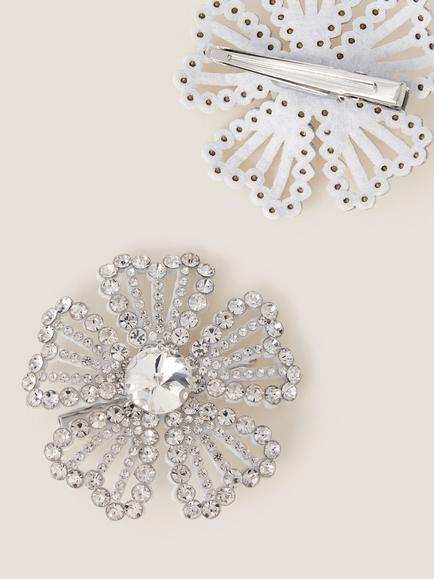 Monsoon Kids' Diamanté Flower Hair Clips, Silver - view 2, Silver