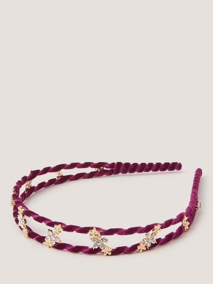 Monsoon Kids' Ruby Velvet Crystal Alice Headband, Burgundy, Burgundy