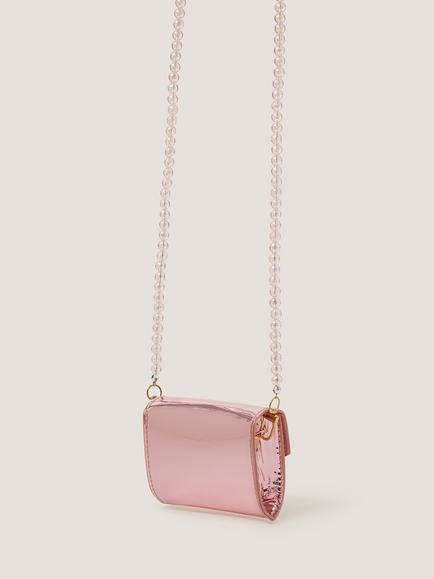 Monsoon Kids' Mini Metallic Beaded Strap Bag, Pink - view 2, Pink