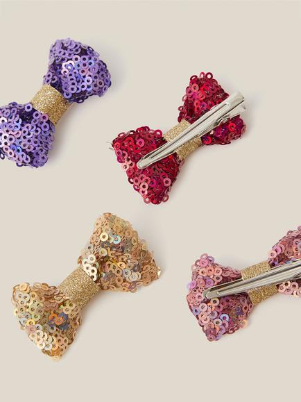 Monsoon Kids' Sequin Bow Hair Clips, Pack of 4, Multi - view 2, Multi