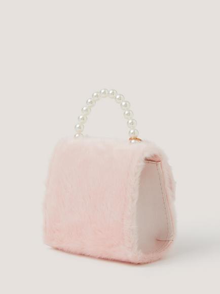 Monsoon Kids' Fluffy Charm Bag, Pale Pink - view 2, Pale Pink