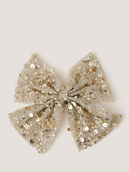 Monsoon Kids' Sequin Bow Hair Clip, Gold, Gold