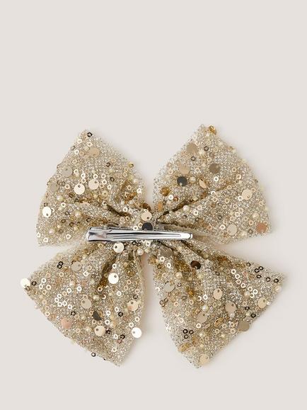 Monsoon Kids' Sequin Bow Hair Clip, Gold - view 2, Gold