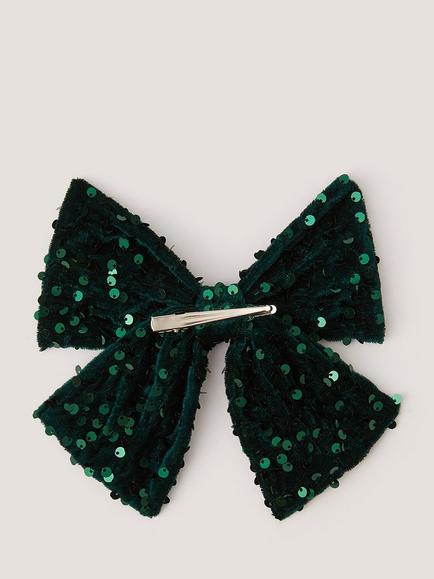 Monsoon Kids' Sequin Bow Hair Clip, Green - view 2, Green