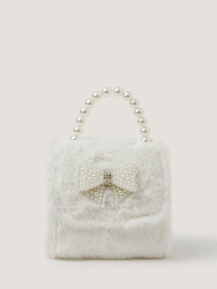 Monsoon Kids' Fluffy Pearl Bow Bag, Ivory, Ivory