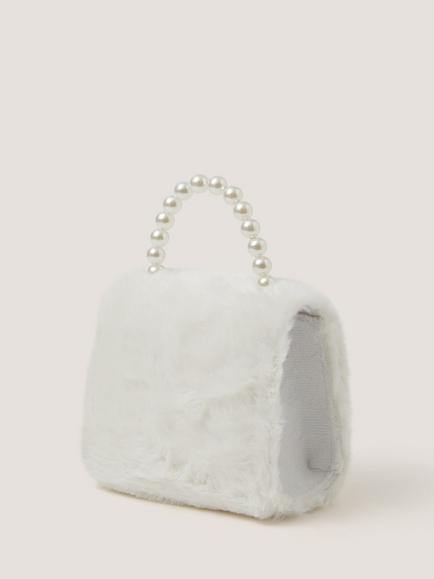Monsoon Kids' Fluffy Pearl Bow Bag, Ivory - view 2, Ivory