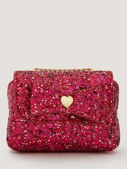 Monsoon Kids' Glitter Bow Chain Strap Bag, Cherry, Cherry