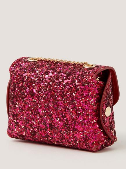 Monsoon Kids' Glitter Bow Chain Strap Bag, Cherry - view 2, Cherry