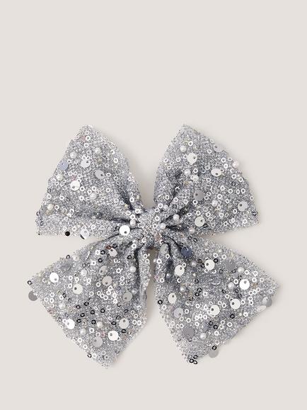 Monsoon Kids' Sequin Bow Hair Clip, Silver, Silver