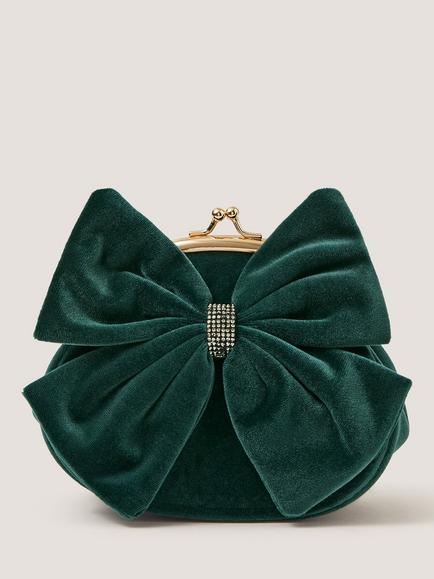 Monsoon Kids' Velvet Bow Frame Bag, Green