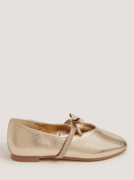 Monsoon Kids'  Bow Strap Metallic Ballet Flat Shoes, Gold, Gold