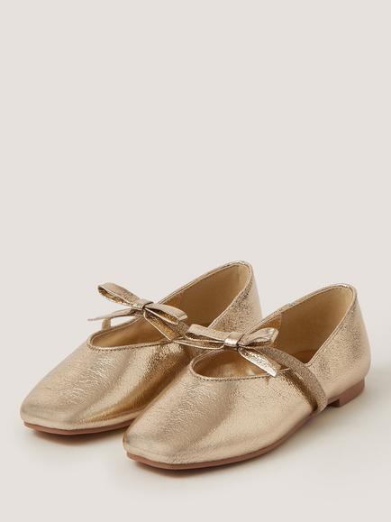 Monsoon Kids'  Bow Strap Metallic Ballet Flat Shoes, Gold - view 2, Gold