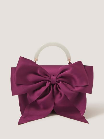 Monsoon Kids' Satin Bow Bag, Burgundy
