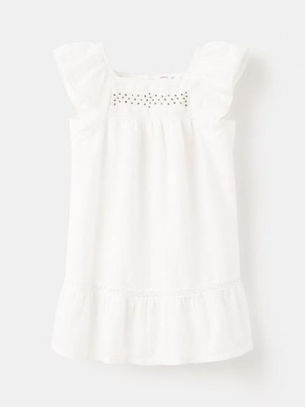 Mango Baby Cotton Flutter Sleeve Mini Dress, Off White, Off White