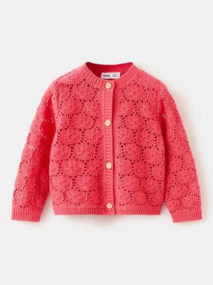 Mango Baby Lace Knit Button Cardigan, Green, Fuchsia