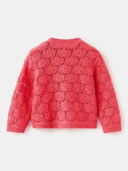 Mango Baby Lace Knit Button Cardigan, Green - view 2, Fuchsia