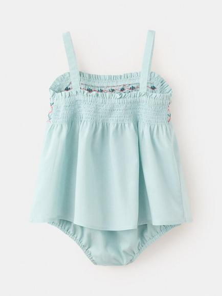 Mango Baby Smocked Floral Dress and Bloomers Set, Aqua - view 2, Aqua