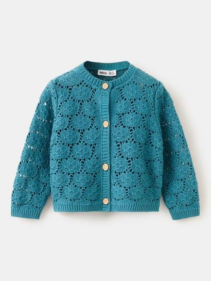 Mango Baby Lace Knit Button Cardigan, Green, Green