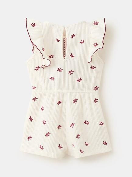 Mango Kids' Embroidered Flutter Sleeve Jumpsuit, Raw - view 2, Raw