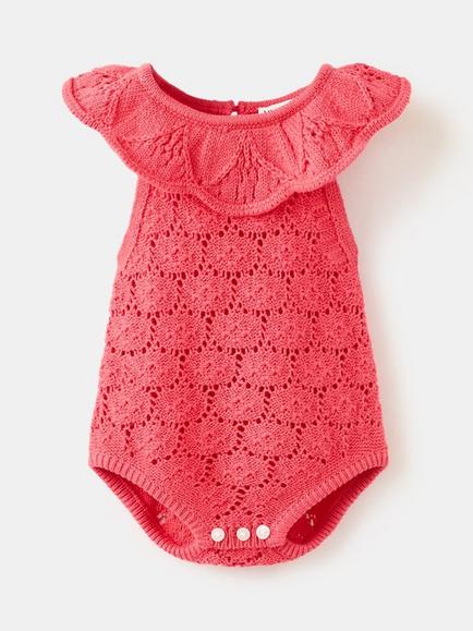 Mango Baby Knit Ruffle Detail Romper, Fuchsia, Fuchsia
