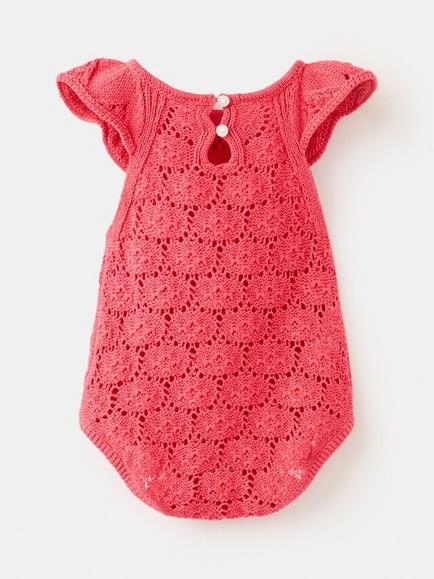 Mango Baby Knit Ruffle Detail Romper, Fuchsia - view 2, Fuchsia