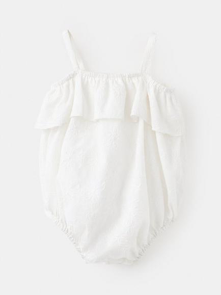 Mango Baby Embroidered Ruffle Romper, Off White - view 2, Off White