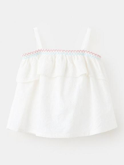 Mango Baby Embroidered Square Neck Ruffle Camisole, Off White, Off White