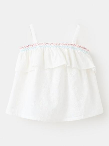 Mango Baby Embroidered Square Neck Ruffle Camisole, Off White - view 2, Off White