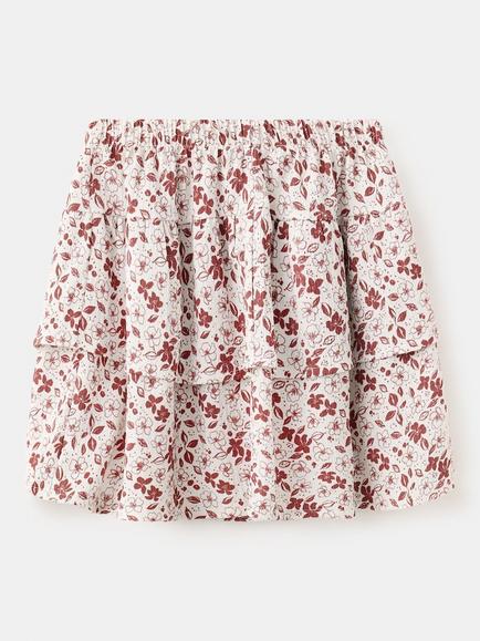 Mango Kids' Tiered Floral Skater Skirt, Garnet - view 2, Garnet