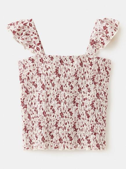 Mango Kids' Square Neck Ruffled Straps Camisole, Garnet - view 2, Garnet
