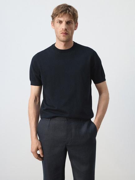 Mango Cotton Crew Neck T-Shirt, Midnight Blue, Midnight Blue