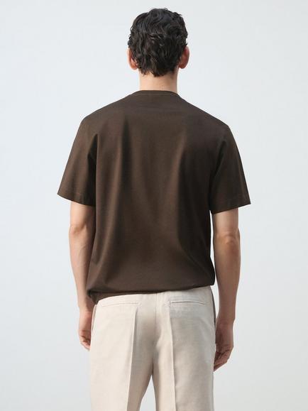 Mango Cotton Crew Neck T-Shirt, Brown - view 2, Brown