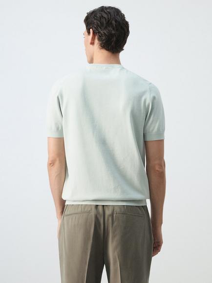 Mango Cotton Crew Neck T-Shirt, Midnight Blue - view 2, Pastel Green