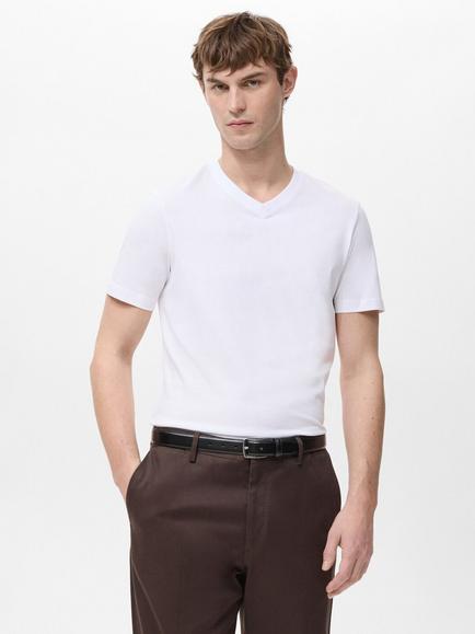 Mango Cotton V-Neck T-Shirt, White, White